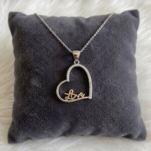 Diamond Accent Love Heart Necklace Sterling Silver Two Tone